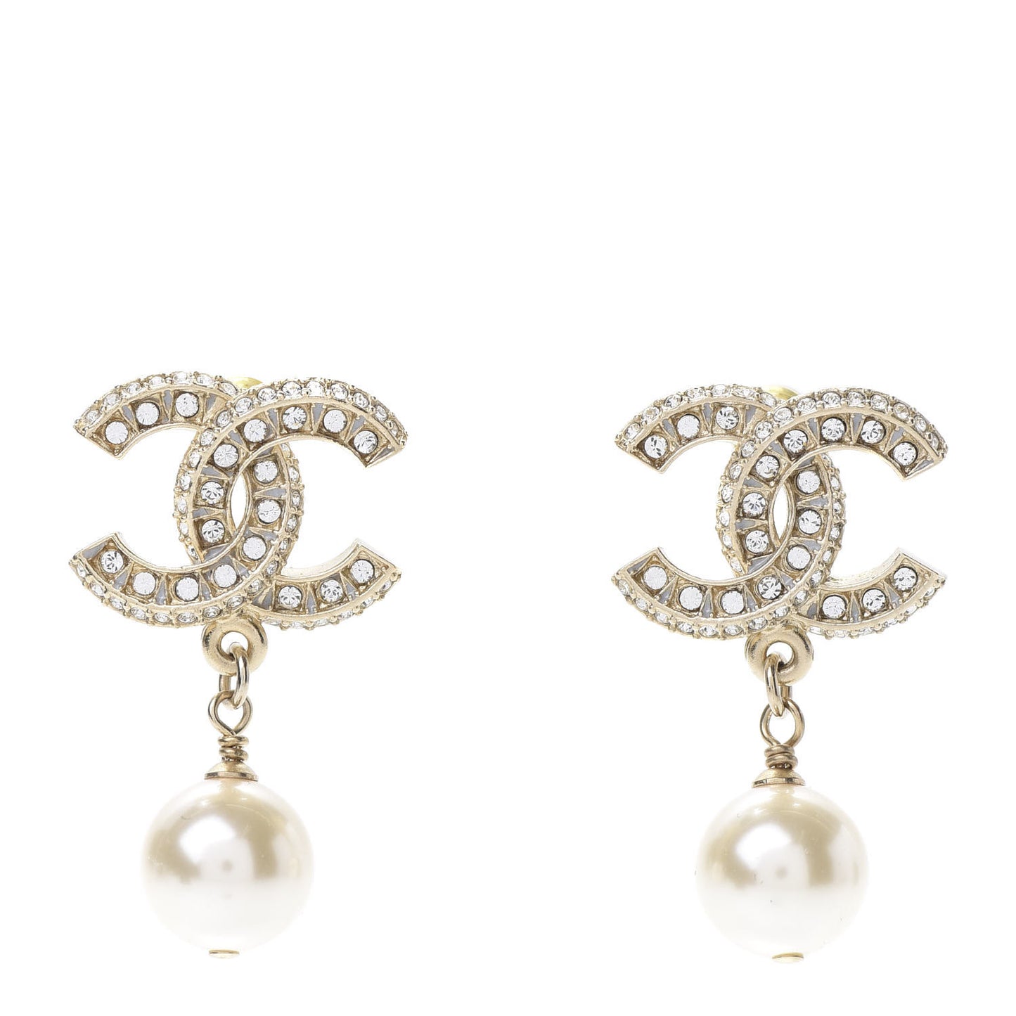 Crystal Pearl CC Drop Earrings Gold