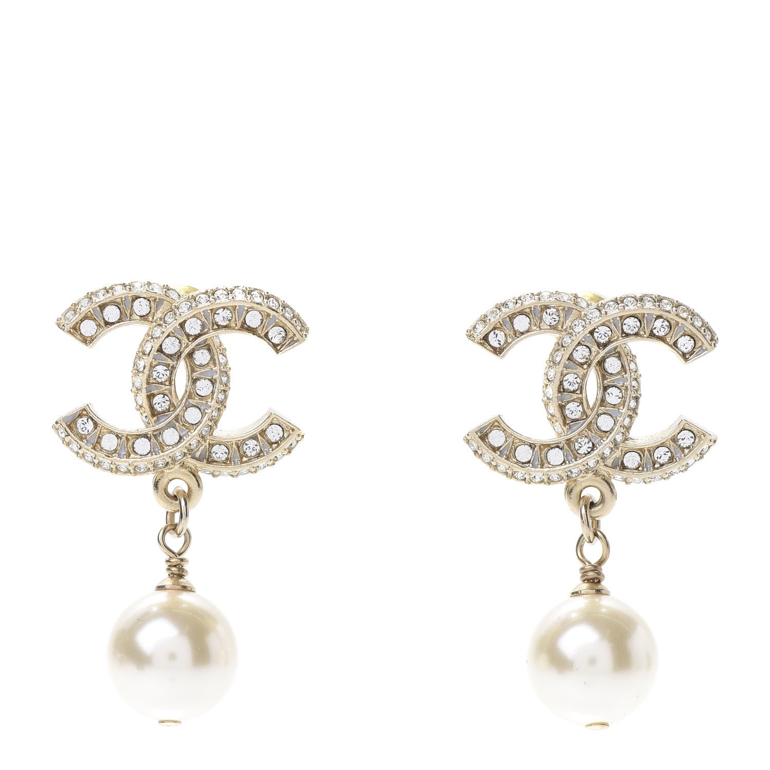 Chanel Crystal Pearl CC Drop Earrings Gold 1 of 5