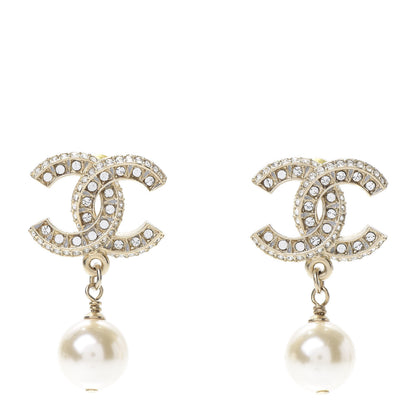 Chanel Crystal Pearl CC Drop Earrings Gold 1 of 5