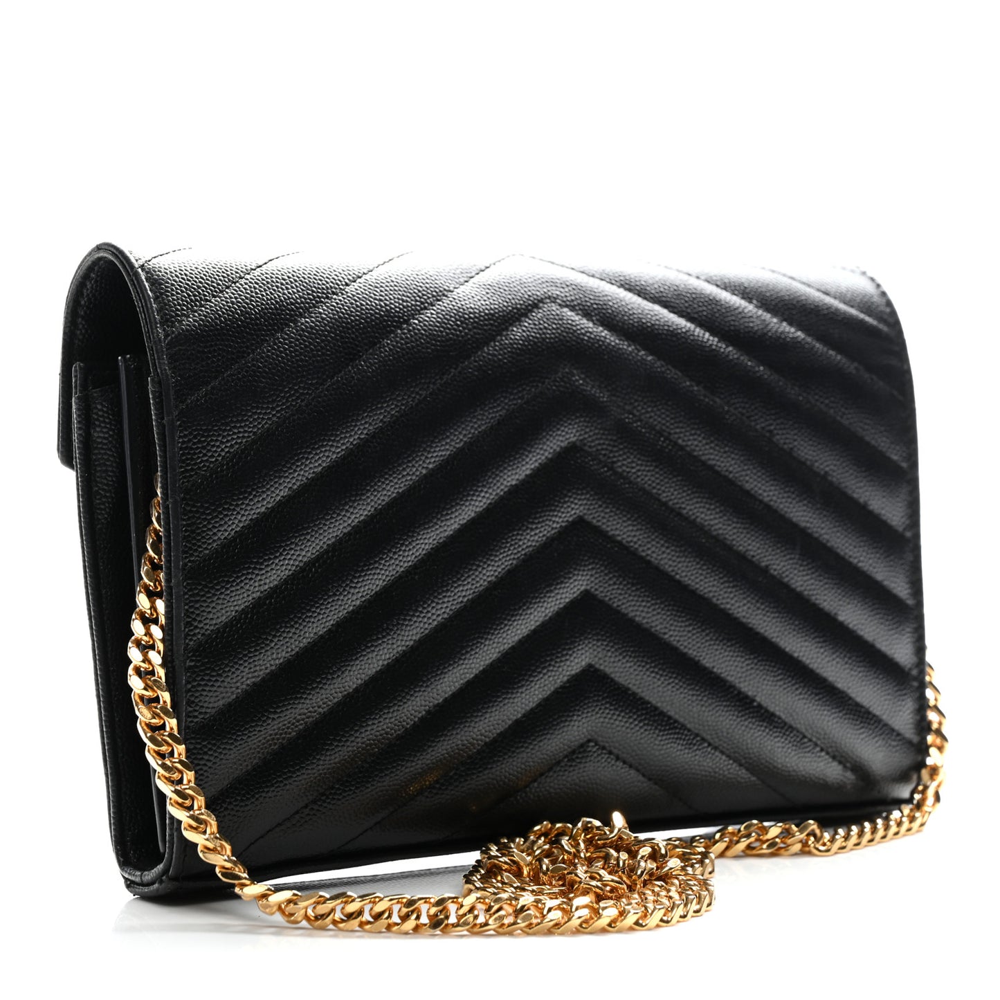 Grain De Poudre Matelasse Chevron Monogram Chain Wallet Black