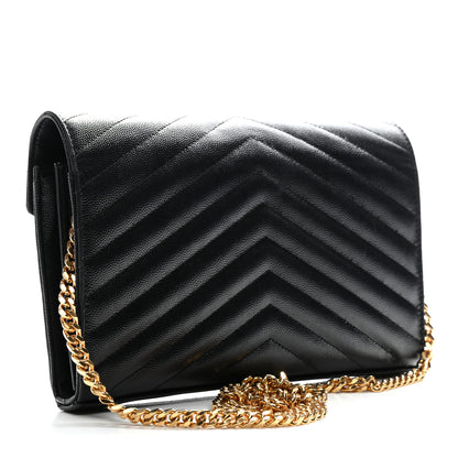 Saint Laurent Grain De Poudre Matelasse Chevron Monogram Chain Wallet Black 3 of 9