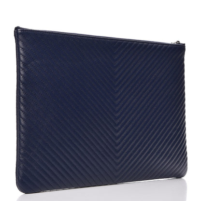 Chanel Caviar Chevron Quilted Large Cosmetic Case Navy 3 of 7