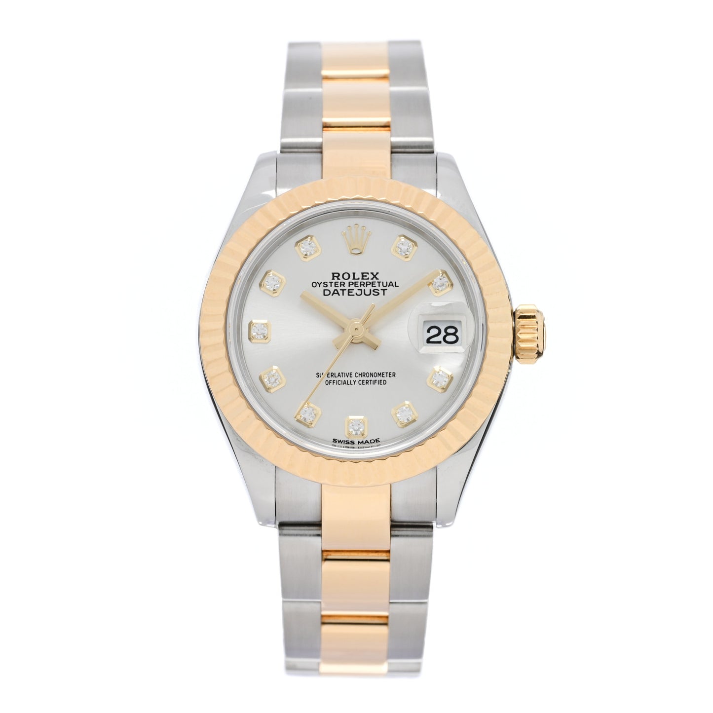 Stainless Steel 18K Yellow Gold Diamond 28mm Oyster Perpetual Datejust Watch Silver 279173