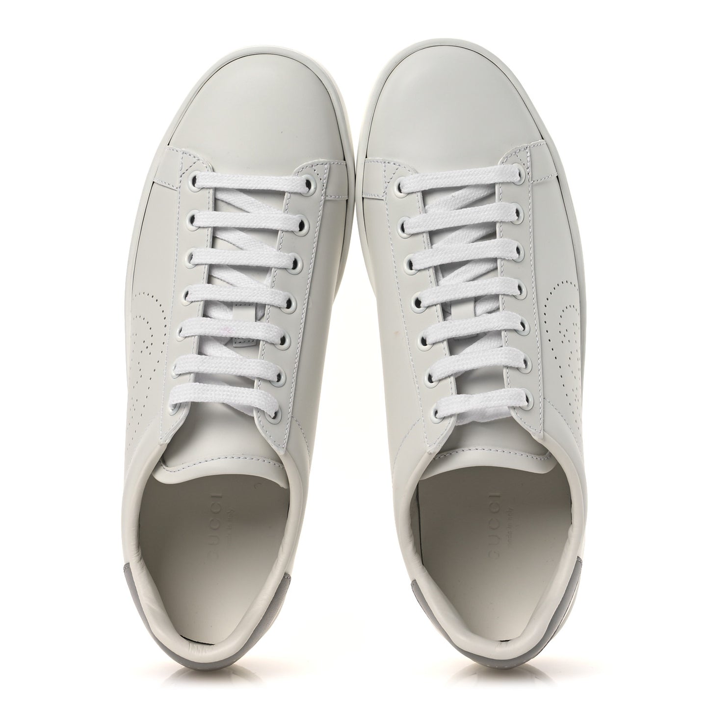 Calfskin Interlocking G Perforated Womens Ace Sneakers 38.5 White Grey Sky