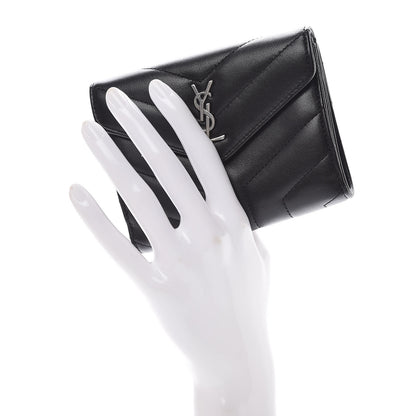 Saint Laurent Lambskin Y Quilted Monogram Compact Loulou Wallet Black 2 of 8
