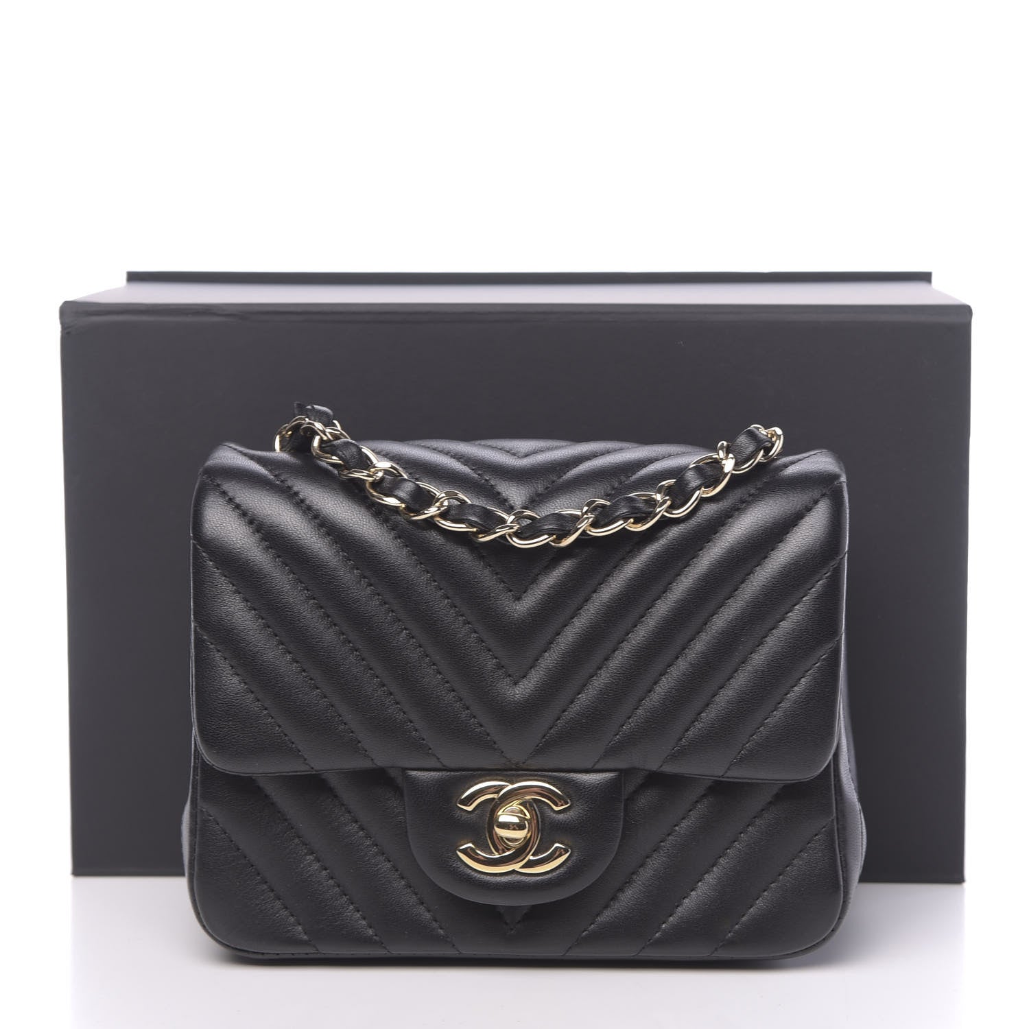 Chanel Lambskin Chevron Quilted Mini Square Flap Black 11 of 11