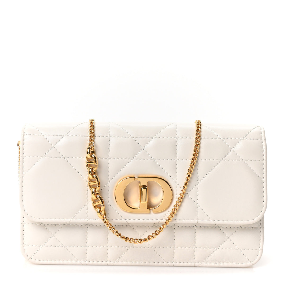Christian Dior Lambskin Macrocannage Miss Caro Pouch With Chain White 1 of 9