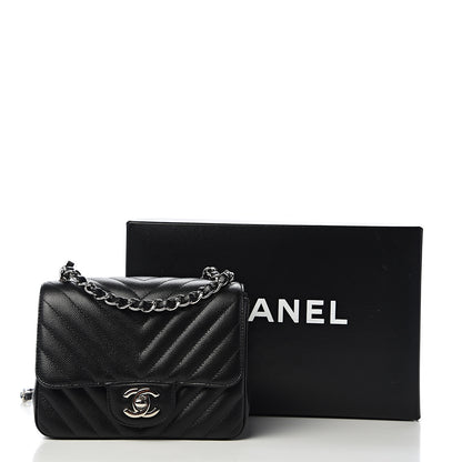 Chanel Caviar Chevron Quilted Mini Square Flap Black 10 of 10