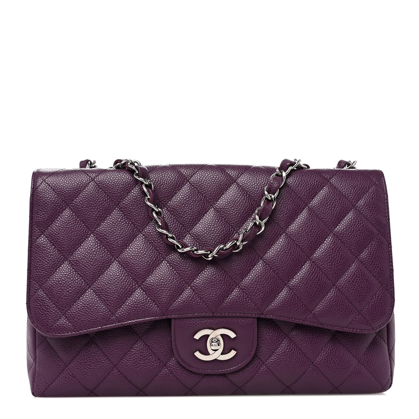 Caviar Quilted Jumbo Single Flap  Purple