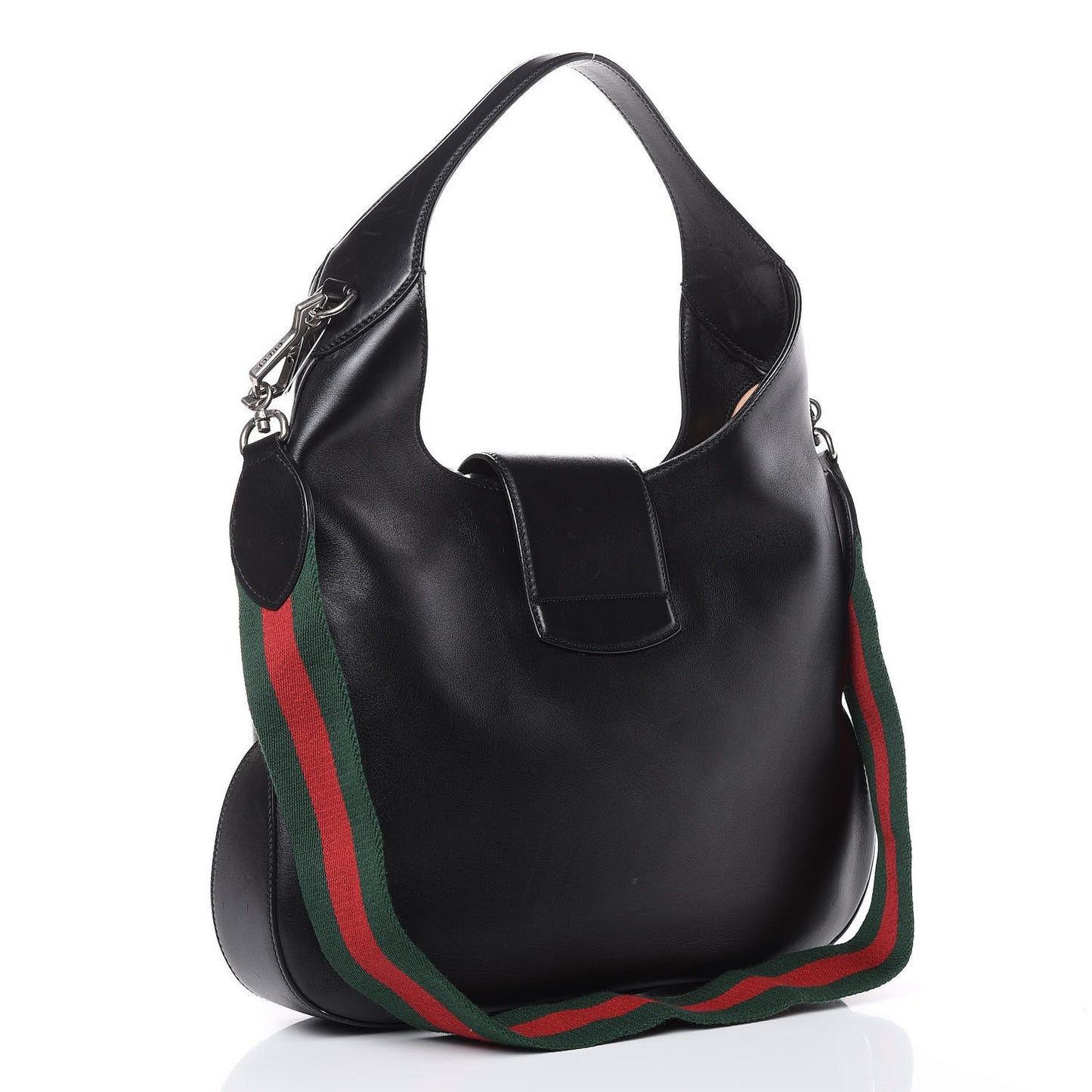 Calfskin Web Stripe Medium Dionysus Hobo Black