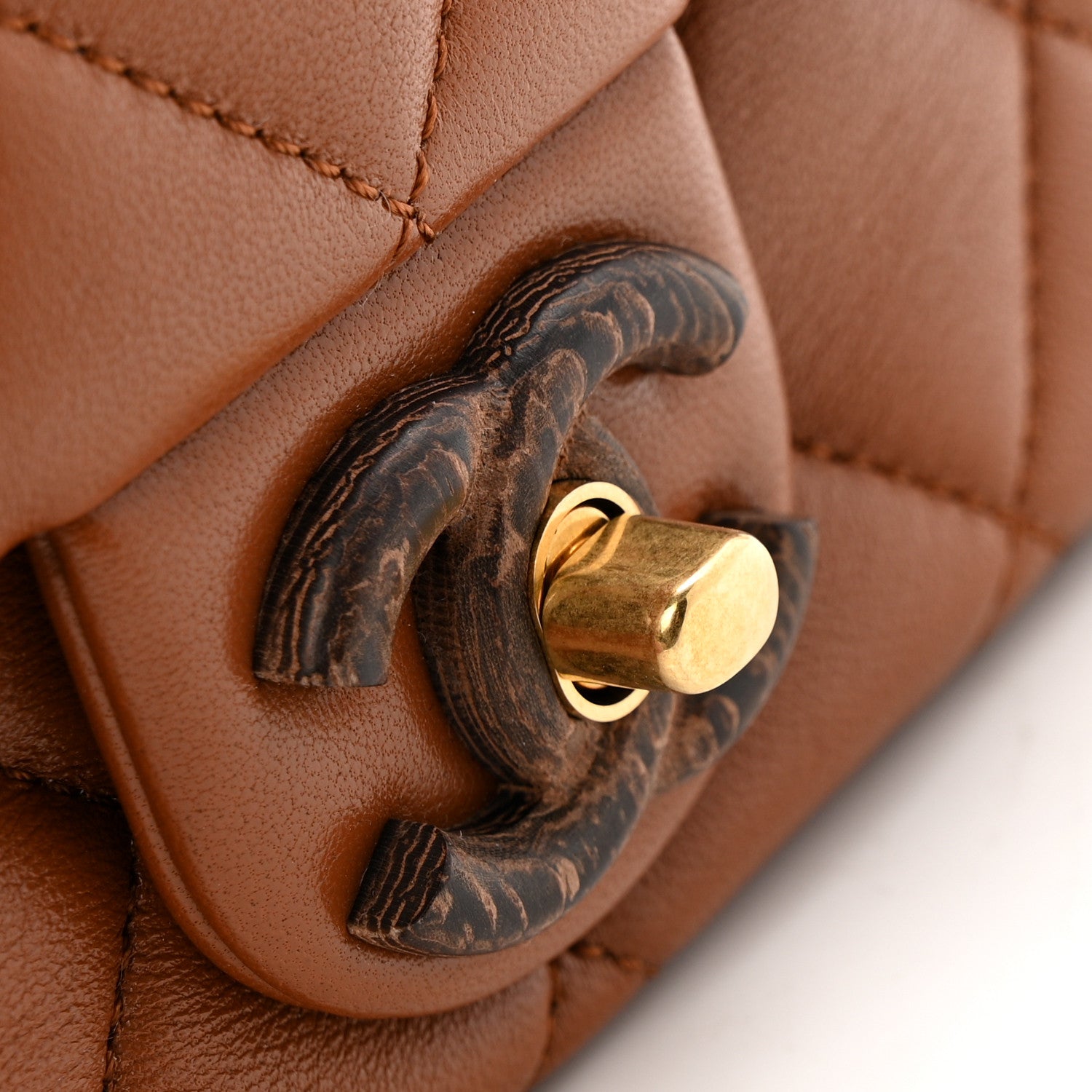 Chanel Lambskin Wenge Quilted Mini Fashion Wood Square Flap Light Brown 11 of 12