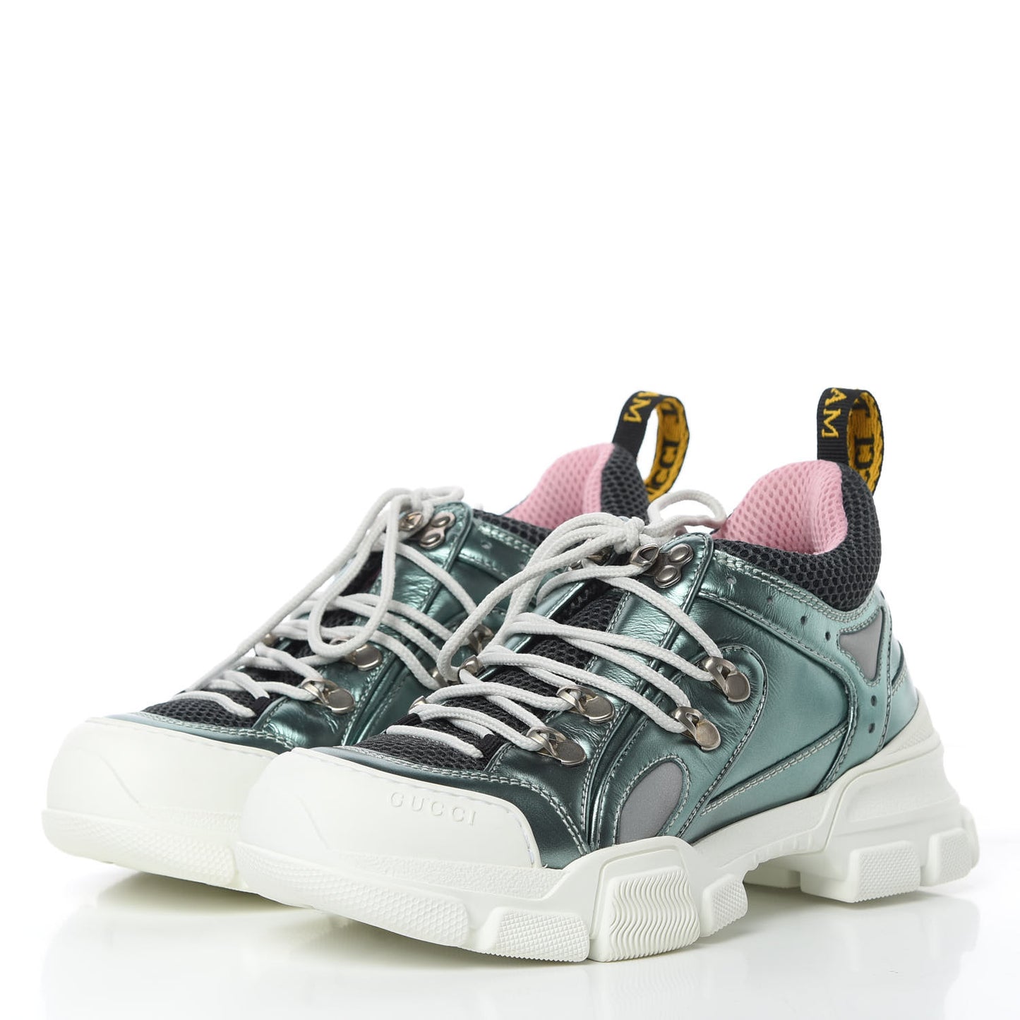 X SEGA Metallic Calfskin Removable Crystals Womens Flashtrek Sneakers 36 Lago Loess Silver