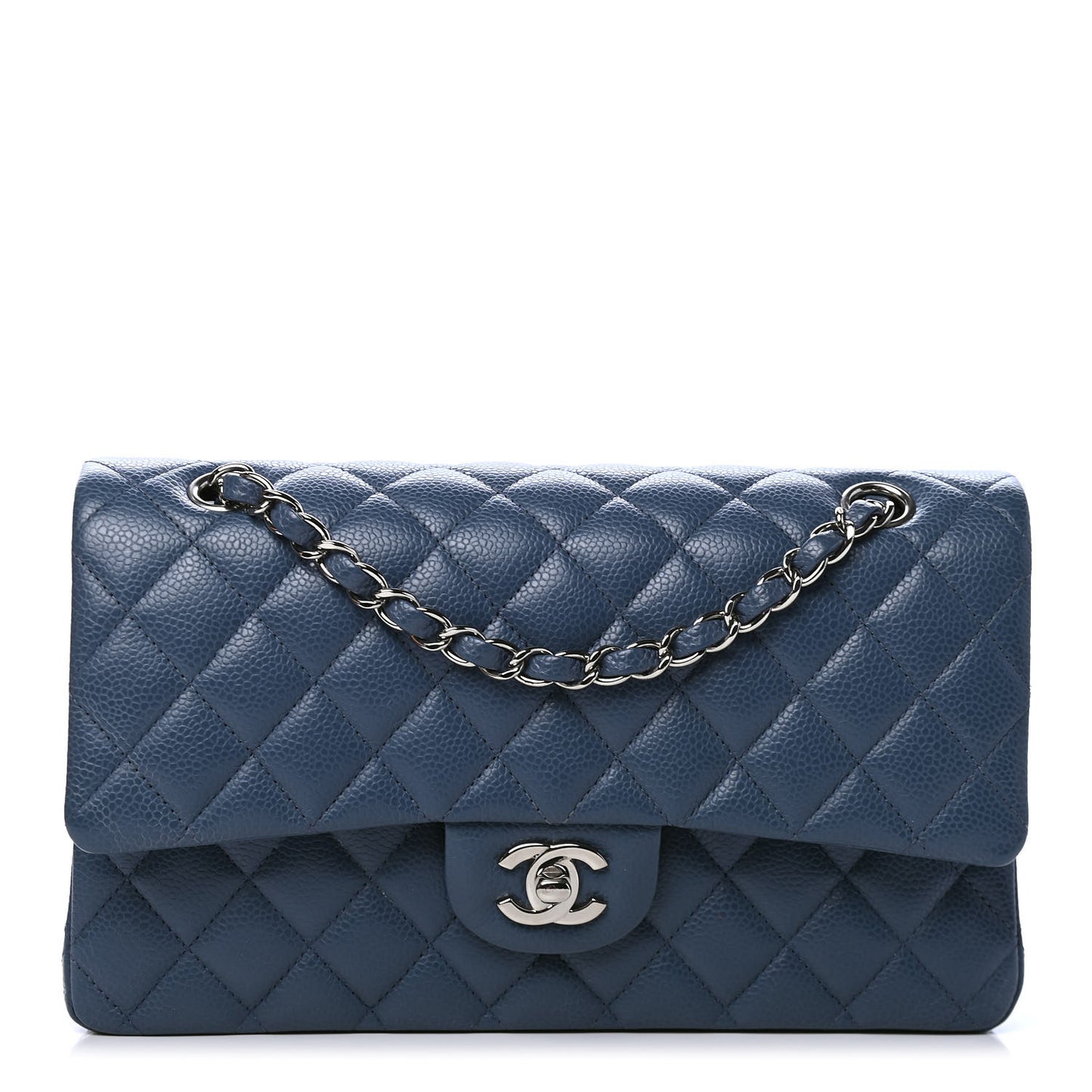 Caviar Quilted Medium Double Flap Blue