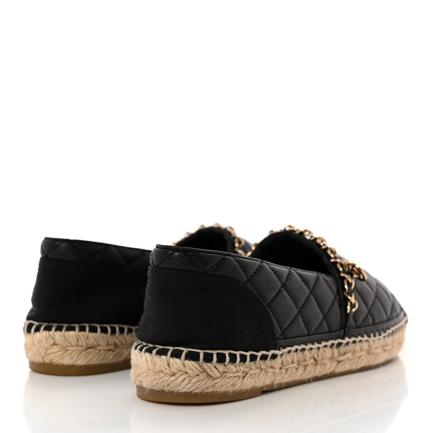 Lambskin Grosgrain Quilted CC Chain Espadrilles 39 Black