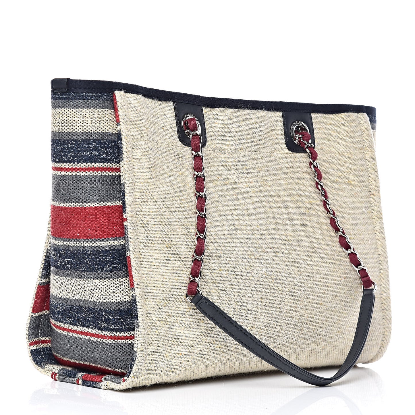 Striped Canvas Small Deauville Tote Beige
