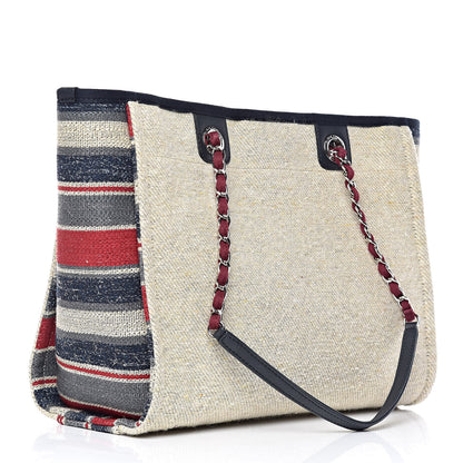 Chanel Striped Canvas Small Deauville Tote Beige 3 of 10