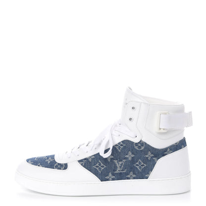 Louis Vuitton Calfskin Monogram Denim Rivoli High Top Sneakers 11.5 White 1 of 10