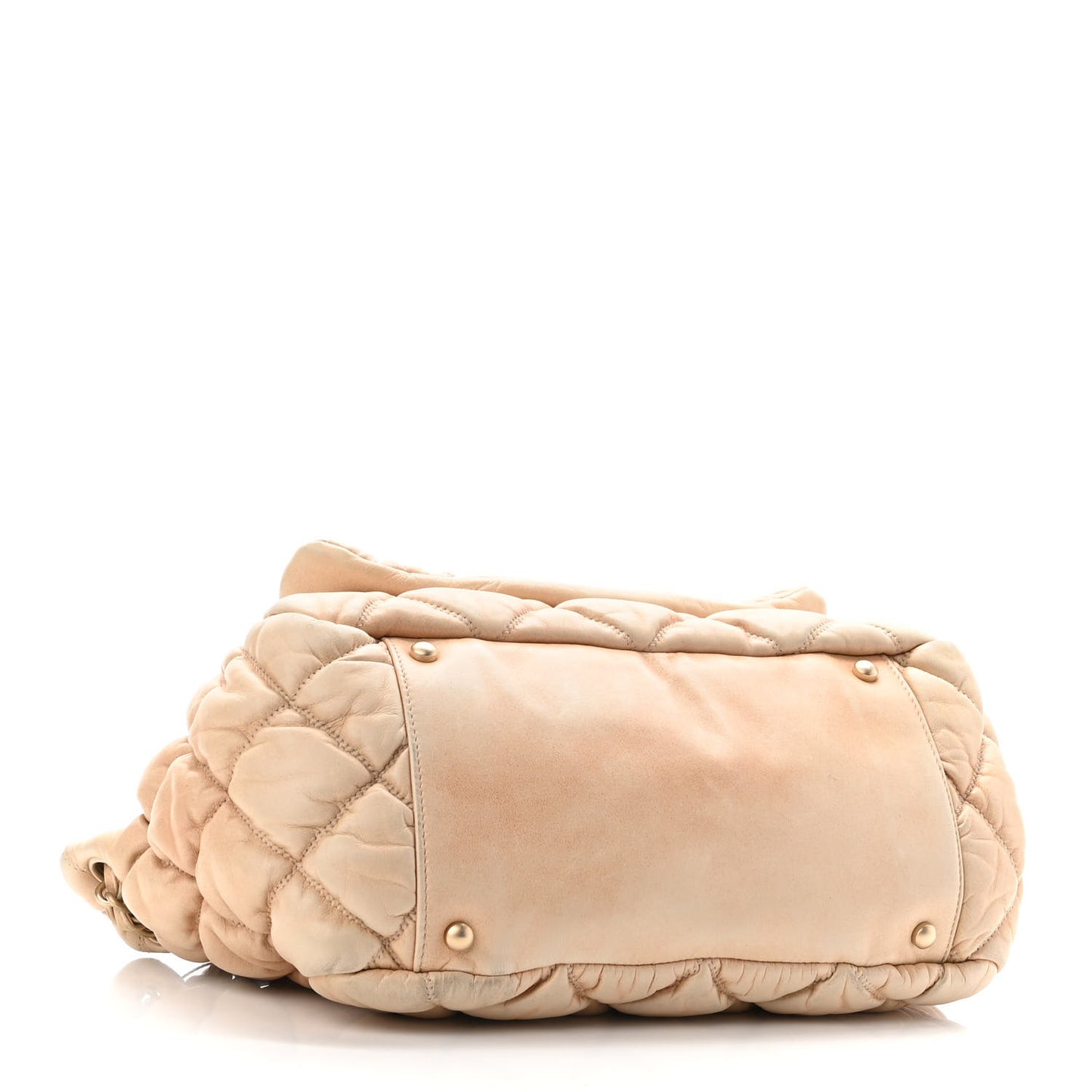 Lambskin Bubble Quilt Accordion Flap Beige