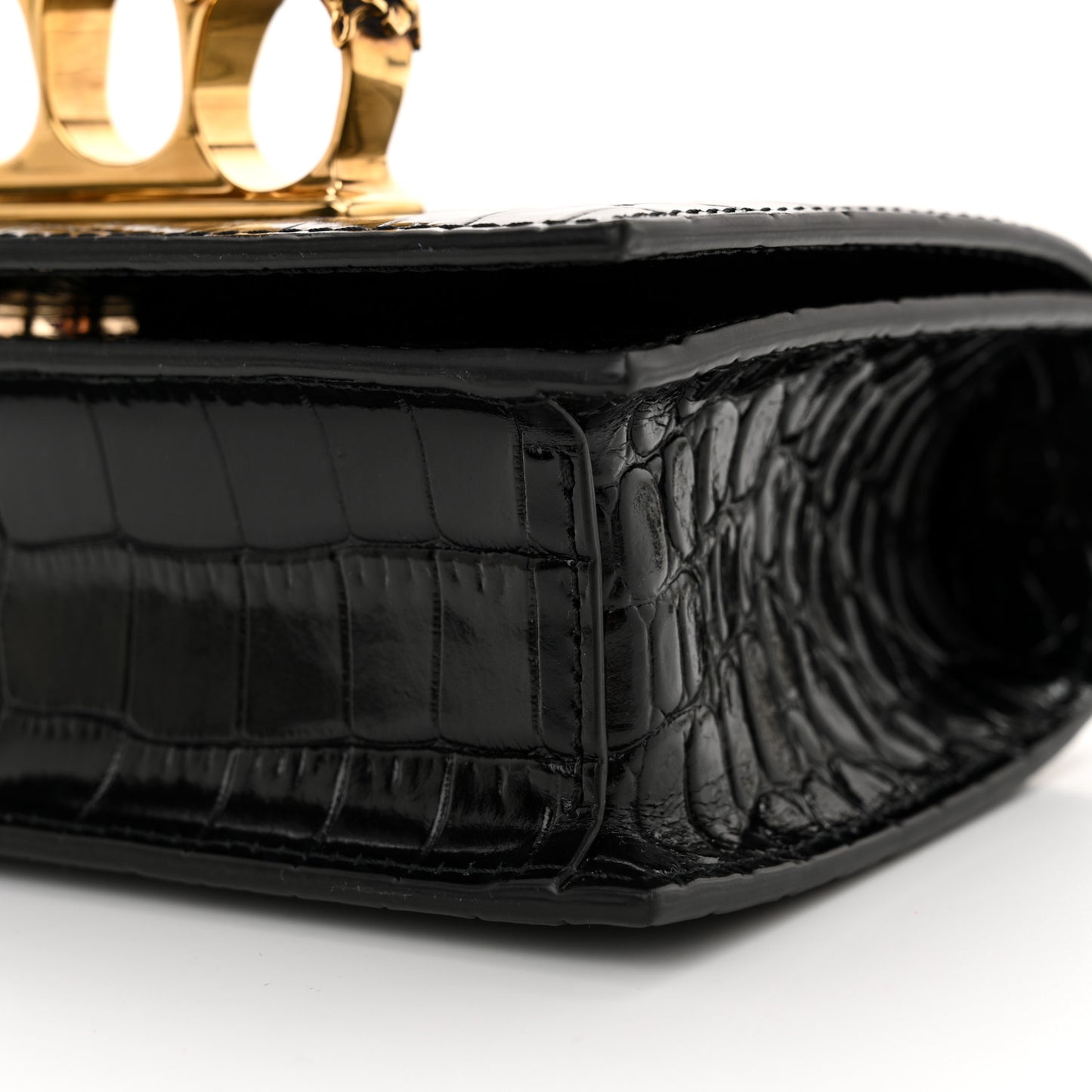 Shiny Crocodile Embossed Jeweled Satchel Black