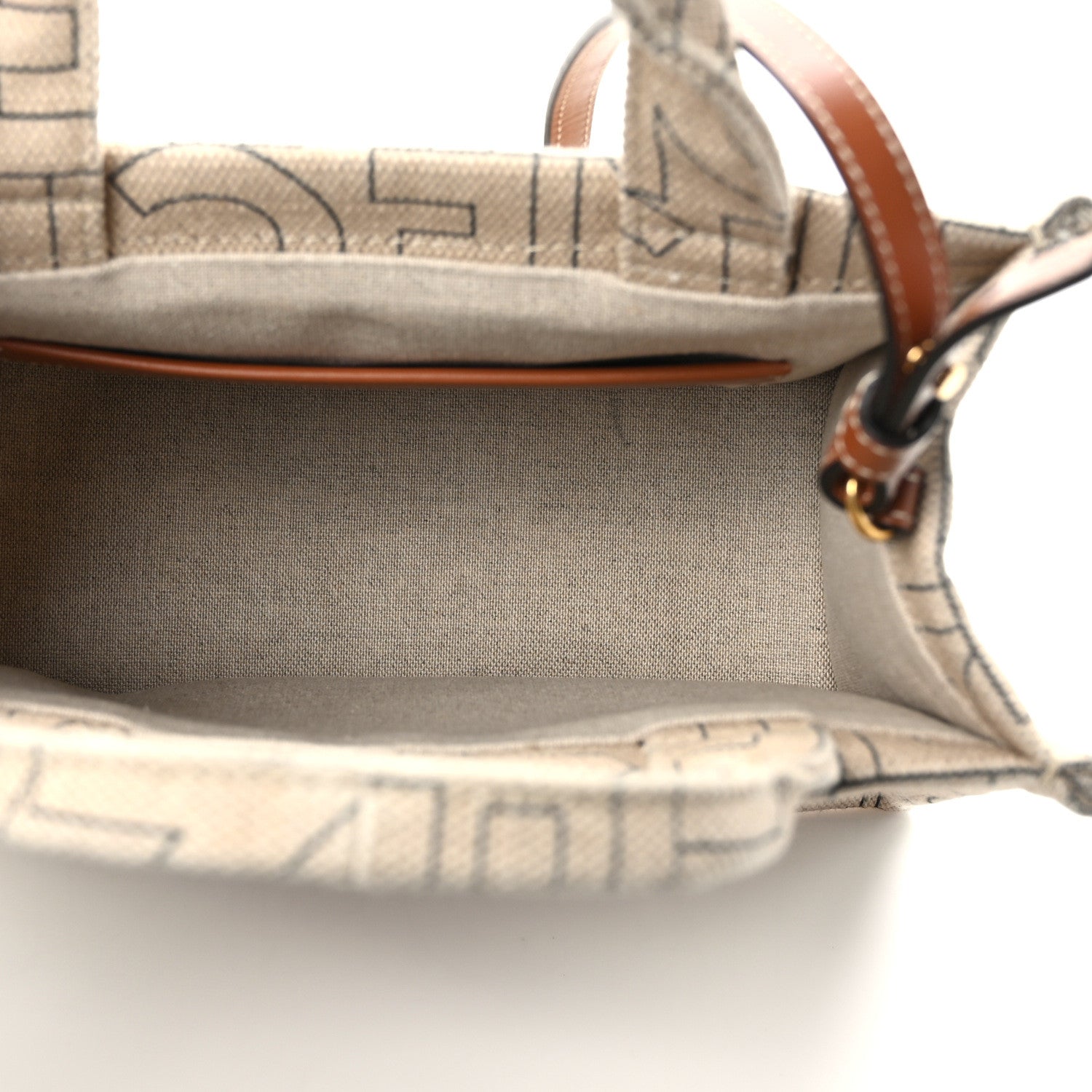 Celine Canvas Calfskin All Over Print Small Cabas Thais Natural Tan 5 of 10