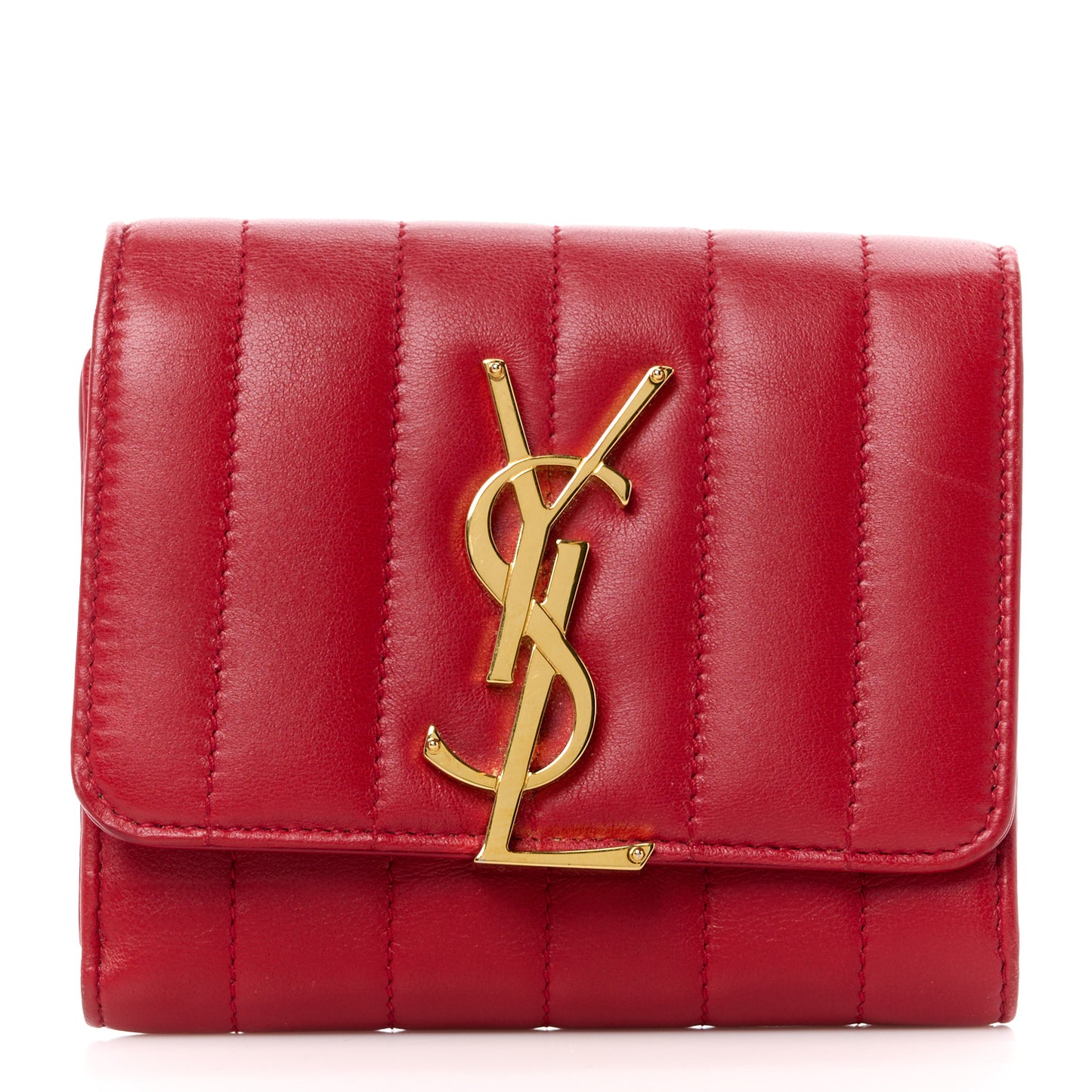 Lambskin Matelasse Monogram Vicky Tri-Fold Wallet Black