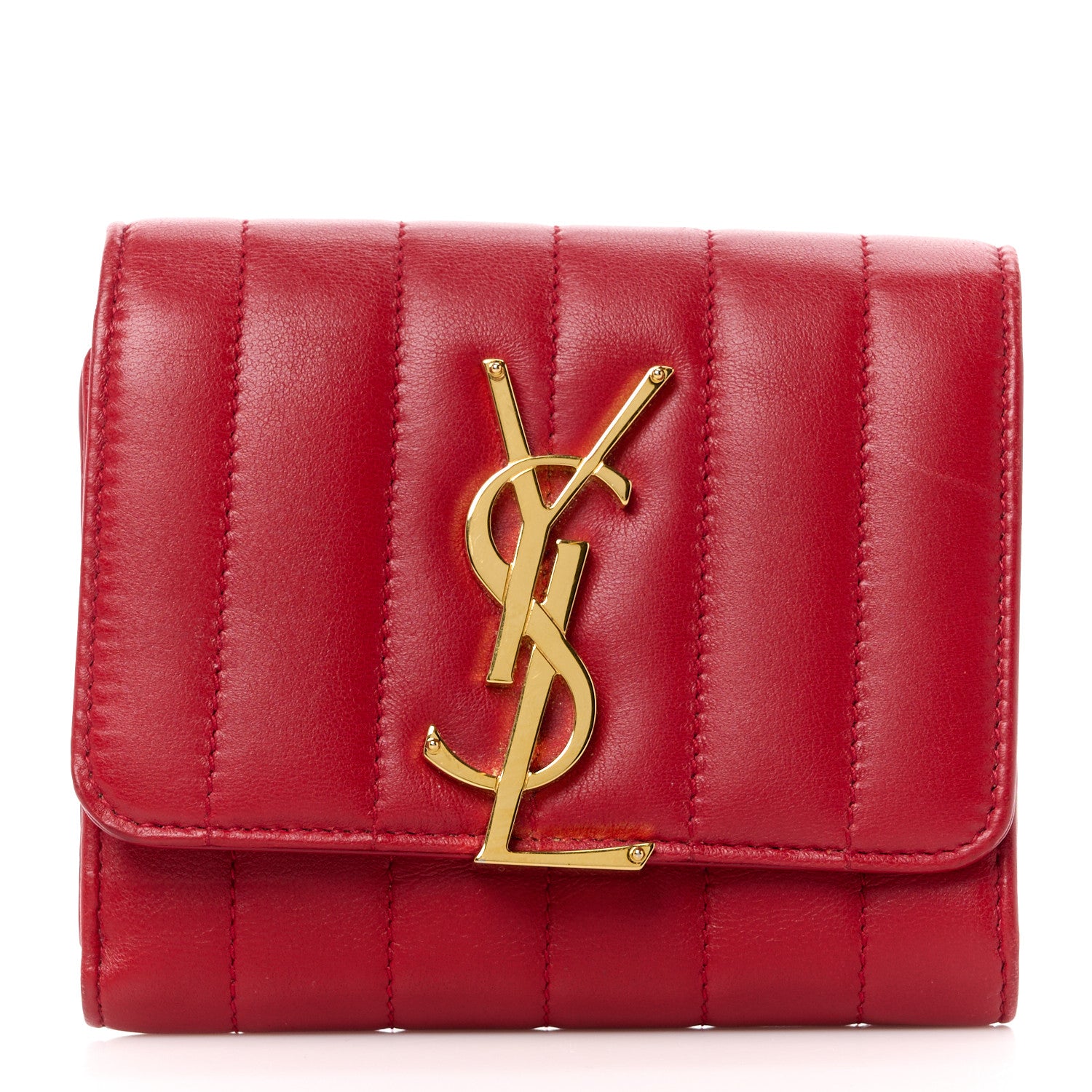 Saint Laurent Lambskin Matelasse Monogram Vicky Tri-Fold Wallet Black 1 of 14