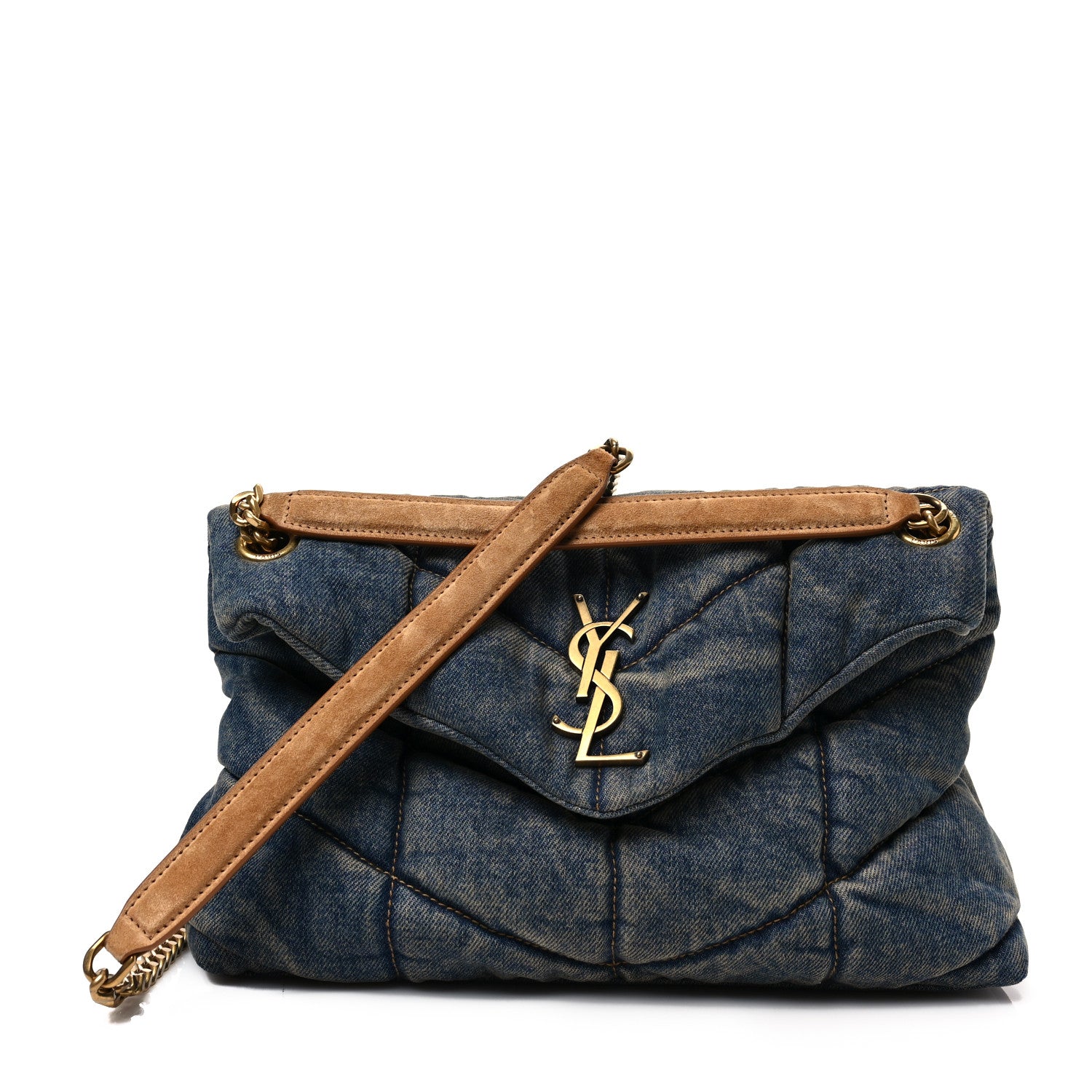 Saint Laurent Denim Quilted Small Loulou Puffer Monogram Chain Satchel Blue Cinnamon 1 of 7