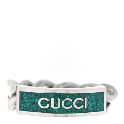 Gucci Sterling Silver Enamel Logo Chain Ring 58 8.5 Turquoise 1 of 4