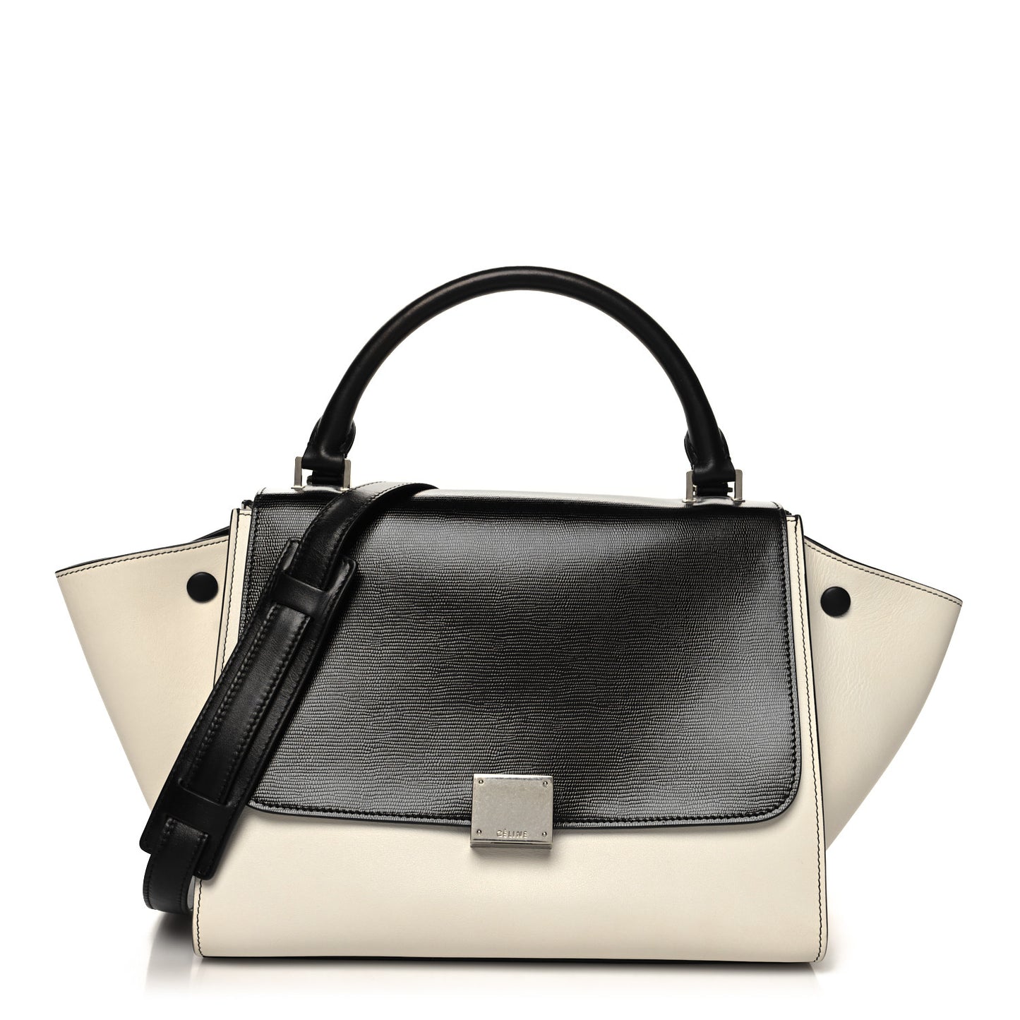Calfskin Lizard Embossed Small Trapeze Off-White Black