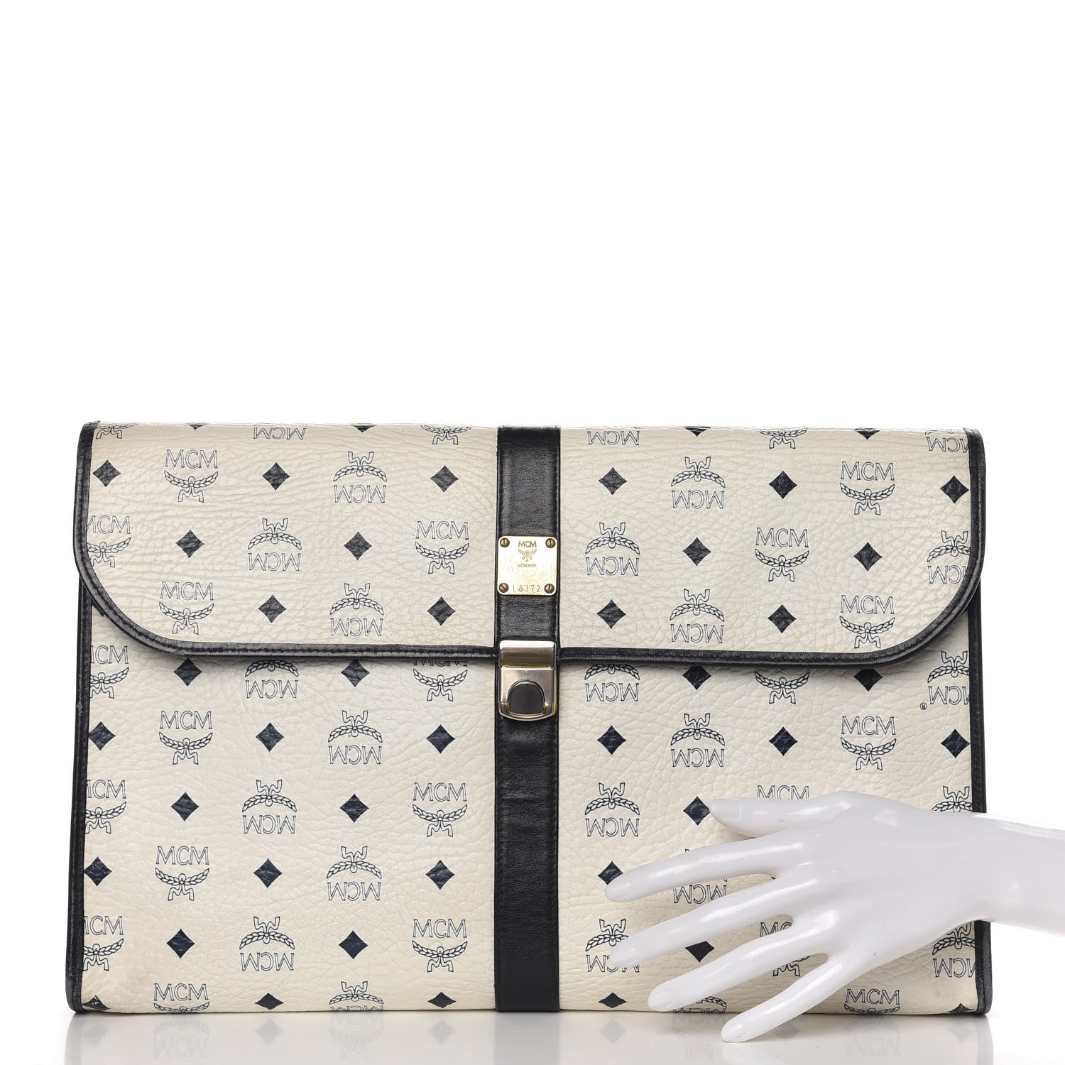 MCM Visetos Pouch White Black 2 of 13