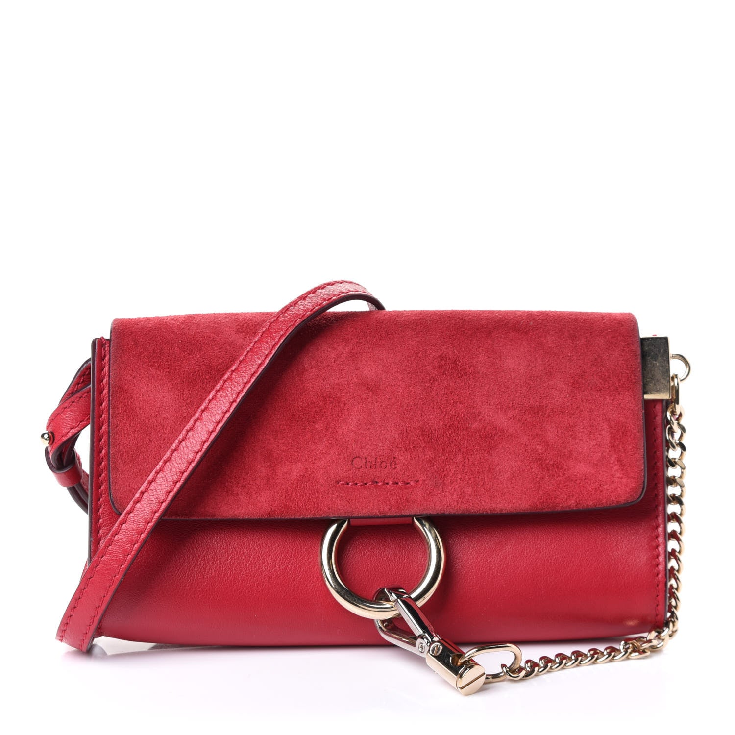 Chloe Suede Calfskin Mini Faye Shoulder Bag Tulip Red 1 of 4