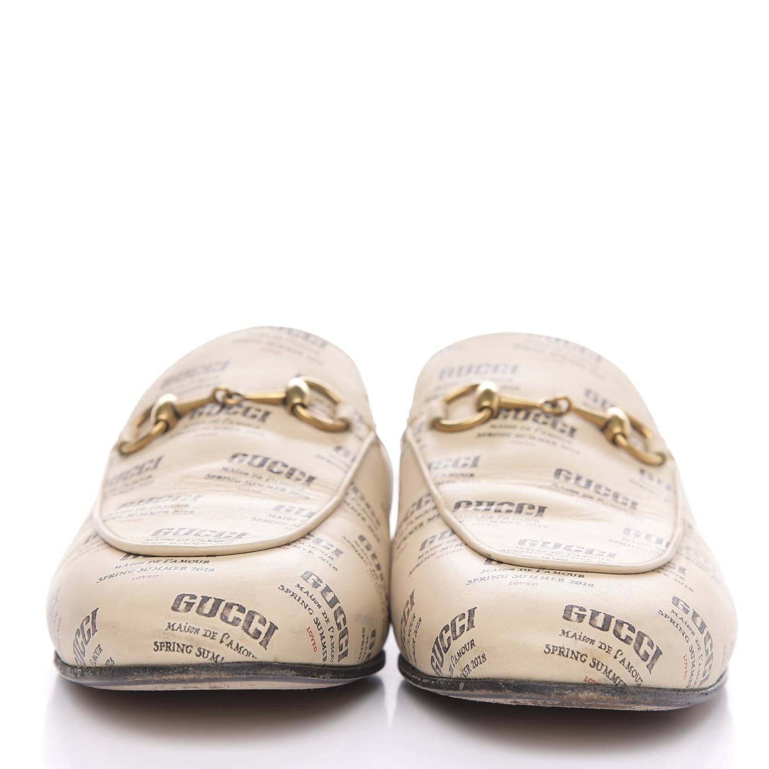 Gucci Calfskin Stamp Print Womens Princetown Slippers 37 Soy Black 2 of 9