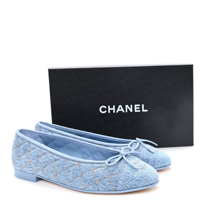 Chanel Denim Quilted Cap Toe CC Ballerina Flats 40 Light Blue 10 of 10