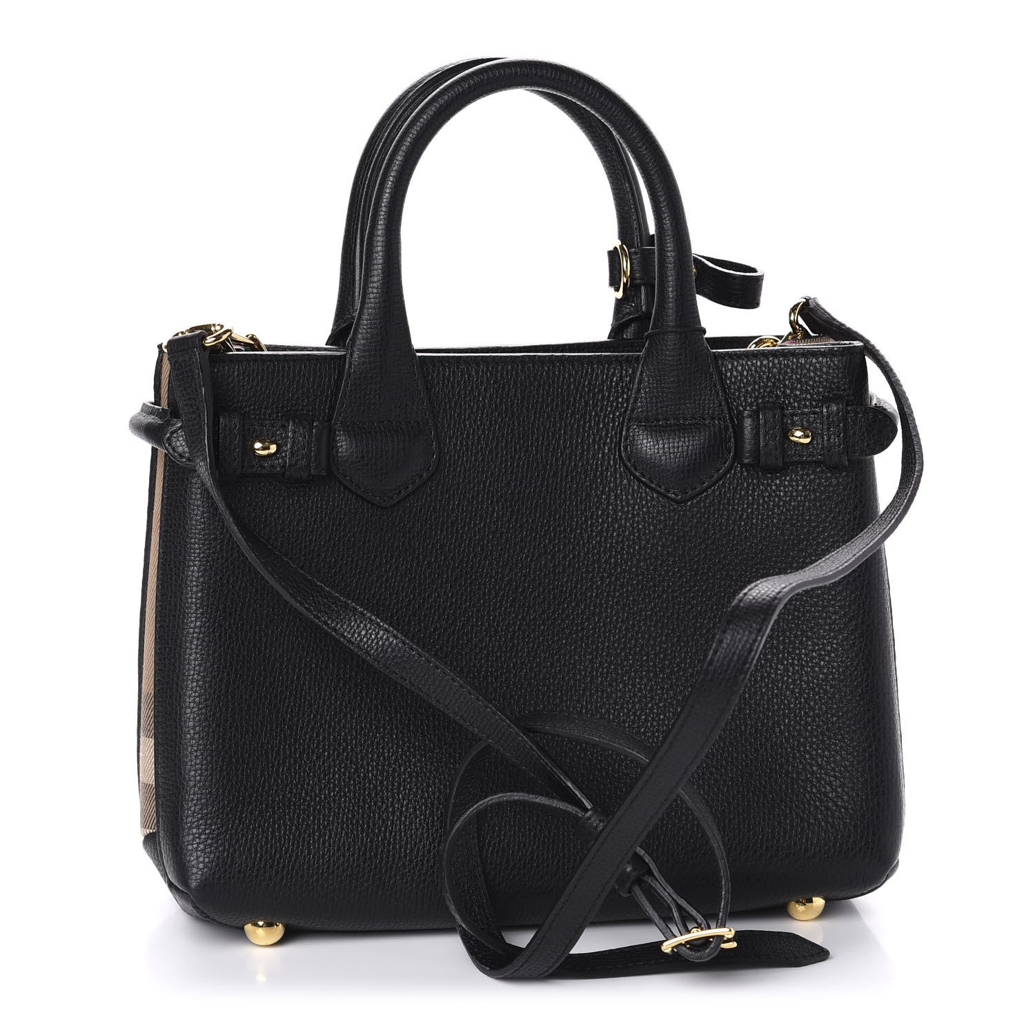 Burberry Grainy Calfskin House Check Small Banner Tote Black 3 of 9