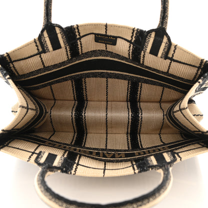 Christian Dior Canvas Embroidered Medium Bayadere Book Tote Black Beige 5 of 10