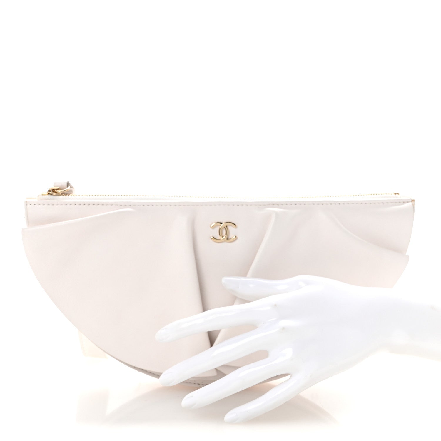 Chanel Lambskin Quilted Wave Clutch White 2 of 13