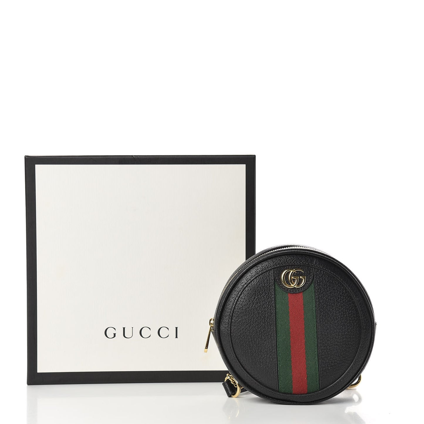 Grained Calfskin Web Mini Ophidia Round Backpack Black