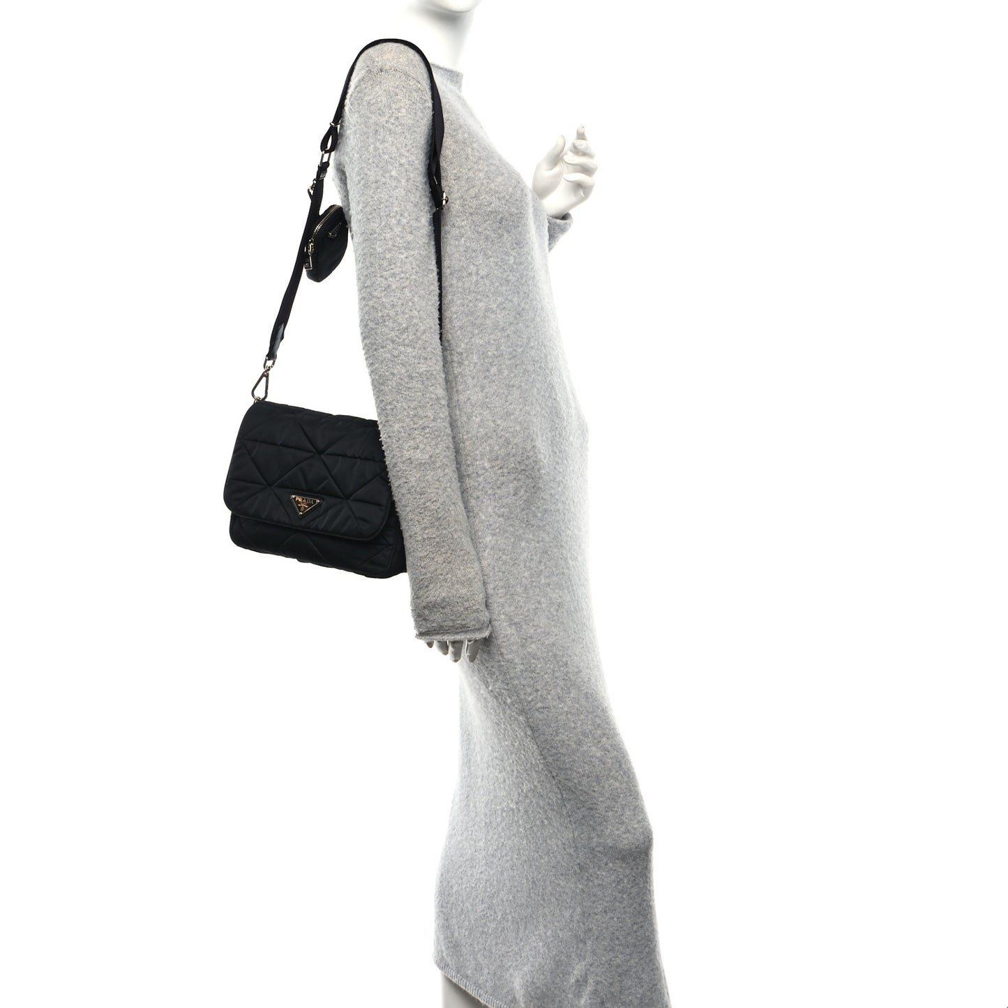 Re-Nylon Quilted Padded Flap Shoulder Bag Black