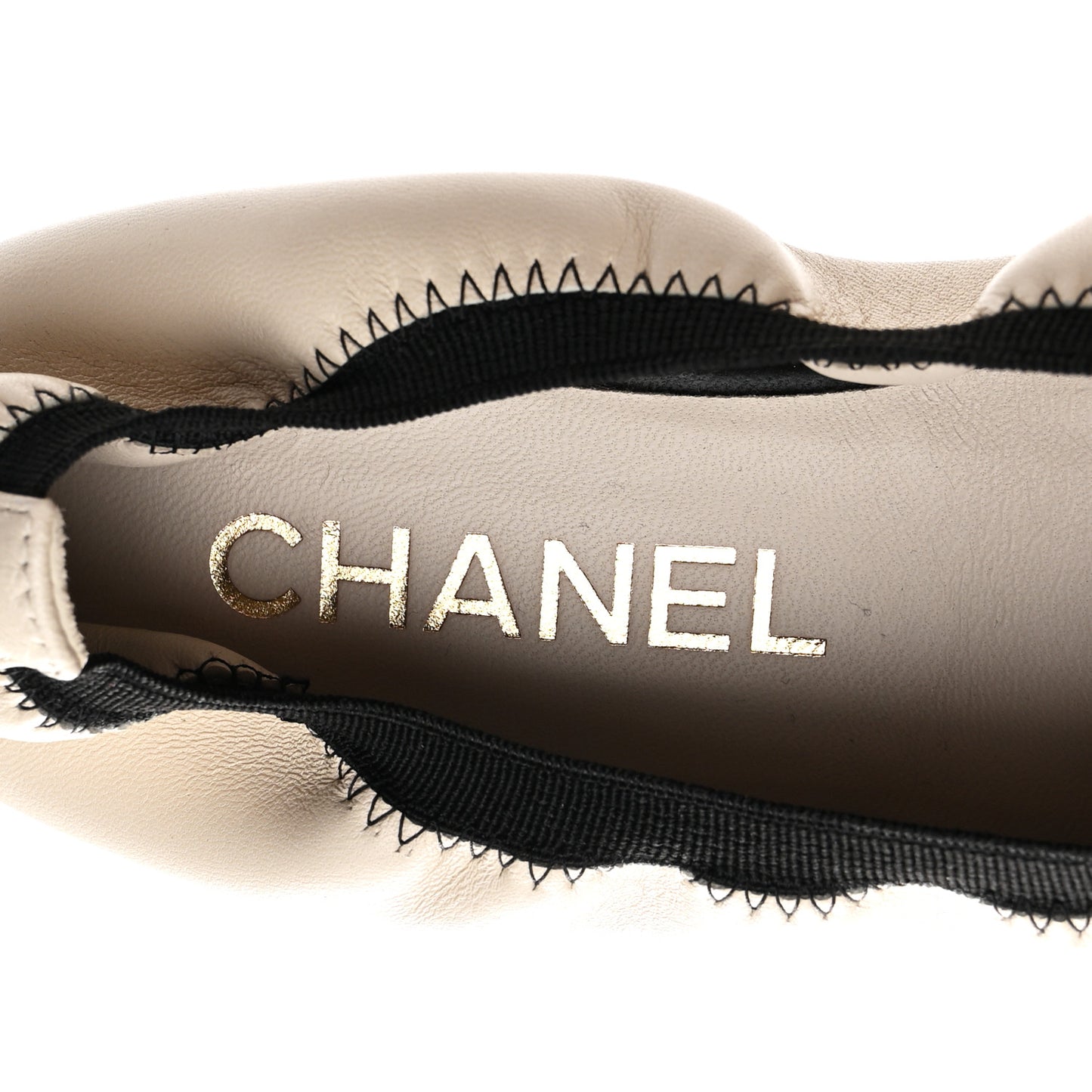 Lambskin CC Elastic Cap Toe Ballerina Flats 35 White Black