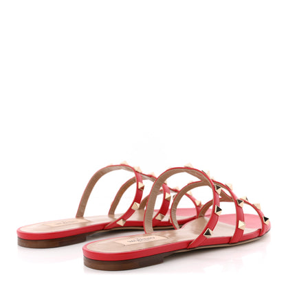 Valentino Garavani Nappa Rockstud Caged Flat Slide Sandals 39 Rouge 5 of 11