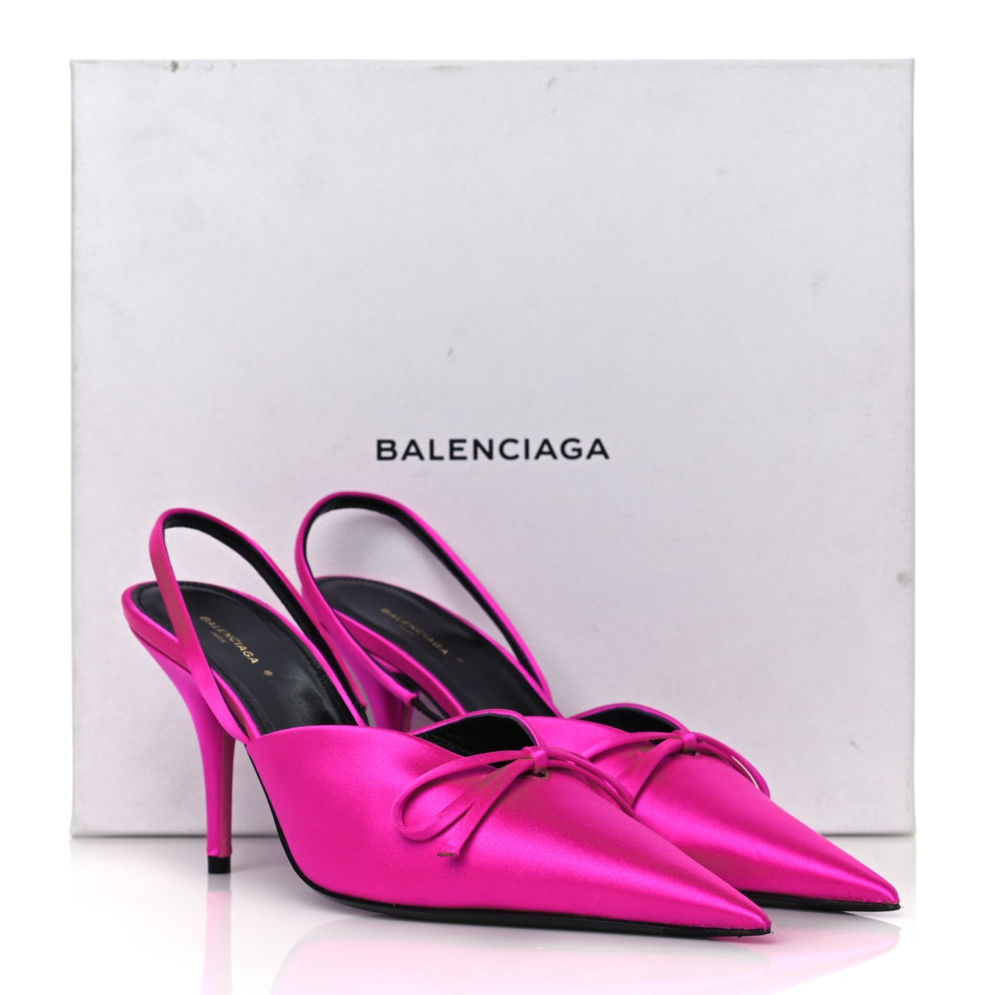 Satin Pointed Toe Knife Slingback Mules 38 Rose Fuchsia