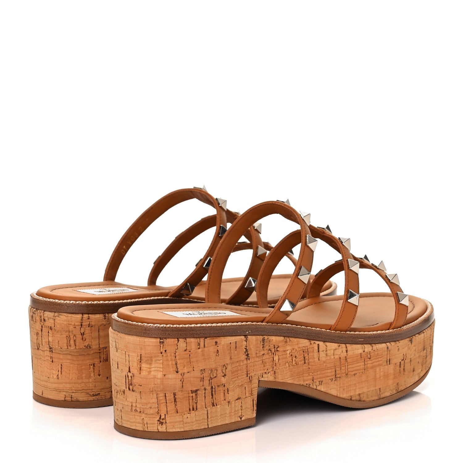 Valentino Garavani Calfskin Cork Rockstud Caged 30/50mm Platform Sandals 37 Tan 4 of 9