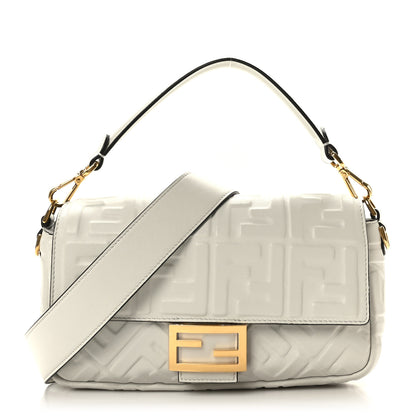 Fendi Nappa FF 1974 Embossed Baguette White 1 of 9