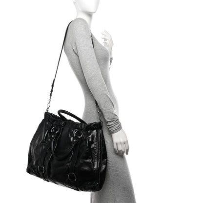 Miu Miu Vitello Lux Gathered Tote Black 2 of 14