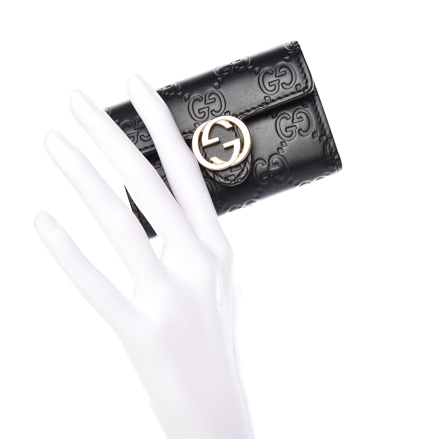 Gucci Guccissima Icon Signature 6 Key Holder Case Black 2 of 20