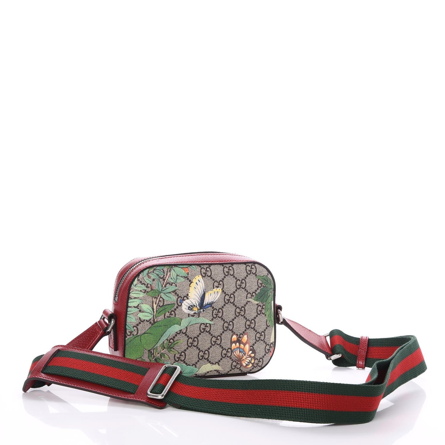 Gucci GG Supreme Monogram Tian Web Small Camera Bag Beige Multicolor Red 3 of 7