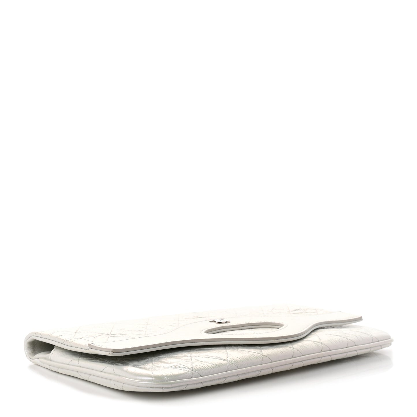 Iridescent Aged Calfskin Quilted Large 31 Pouch White