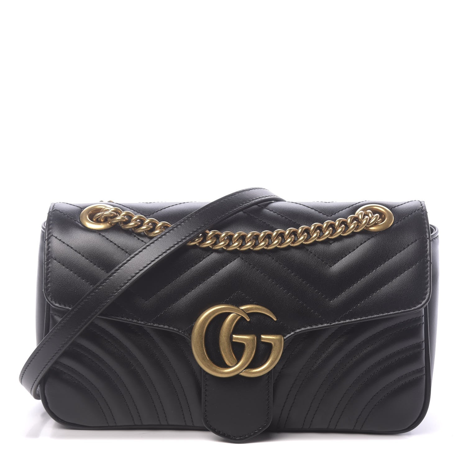 Gucci Calfskin Matelasse Small GG Marmont Shoulder Bag Black 1 of 10
