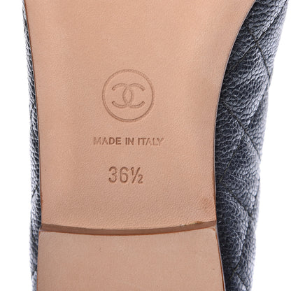 Chanel Metallic Caviar Quilted Cap Toe Ballerina Flats 36.5 Anthracite 6 of 9