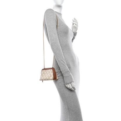 Celine Lambskin Triomphe Canvas Clutch With Chain White Tan 2 of 11